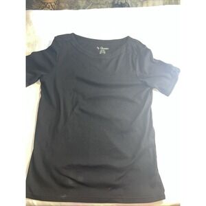 Chico's Black Short Sleeve Cotton Round Neck T-Shirt Women's Size 2 Staple 313